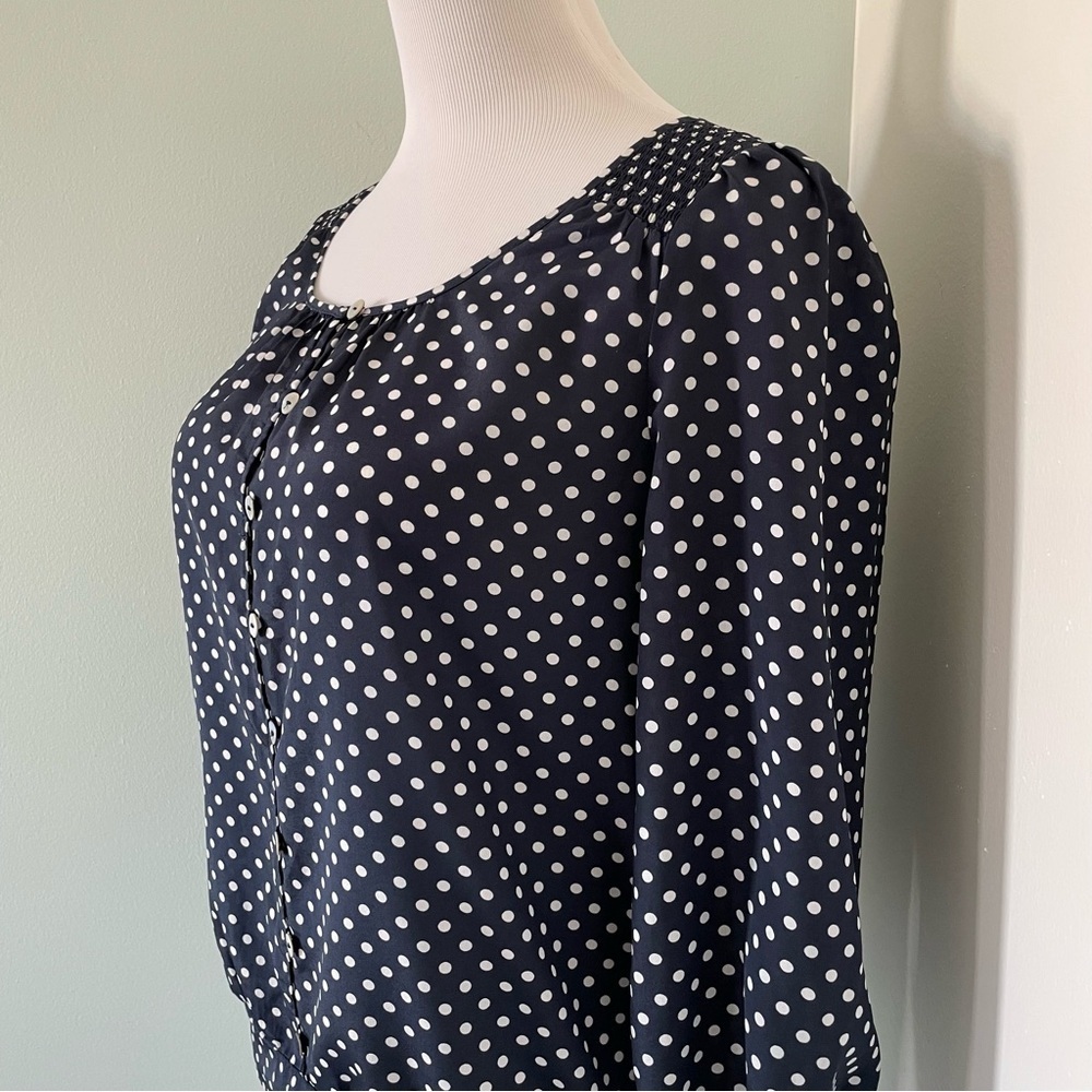 The Limited Women’s Polka Dot 3/4 Sleeve Blouse Navy & White Size S - Picture 4 of 12